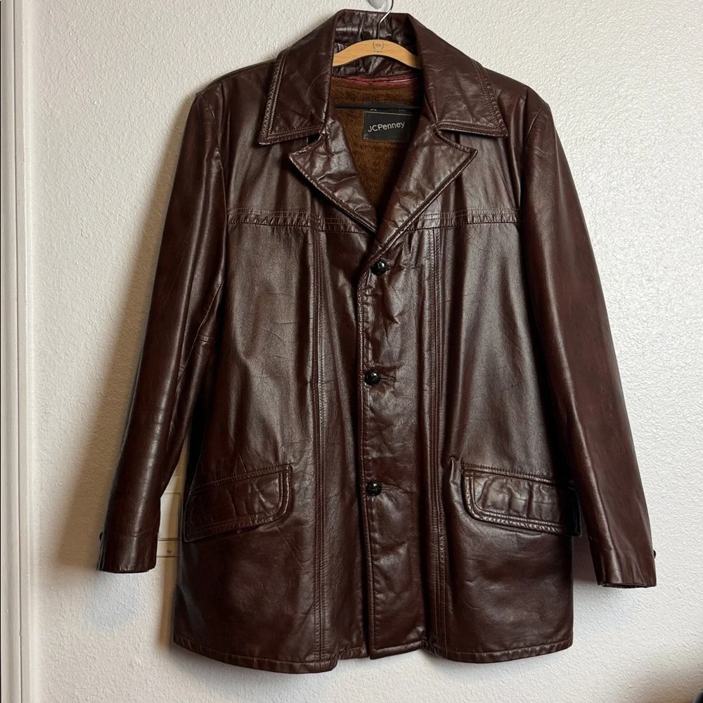 Vintage 70’s Leather Jacket Car Coat Dark Brown Size 40